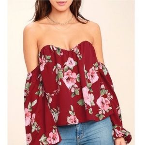 Lulu's In Your Arms Wine Red Floral Print Off-the-Shoulder Top